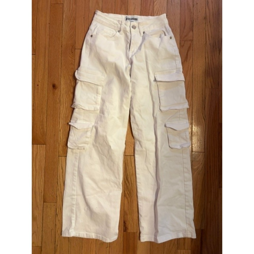 Disclosure Womens White Wide Leg Cargo Jeans High Rise Utility Size 1/25 T56-27